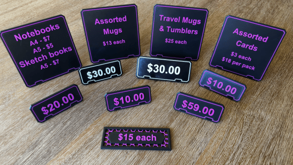 Customizable Price Tags for Table or Shelf Display